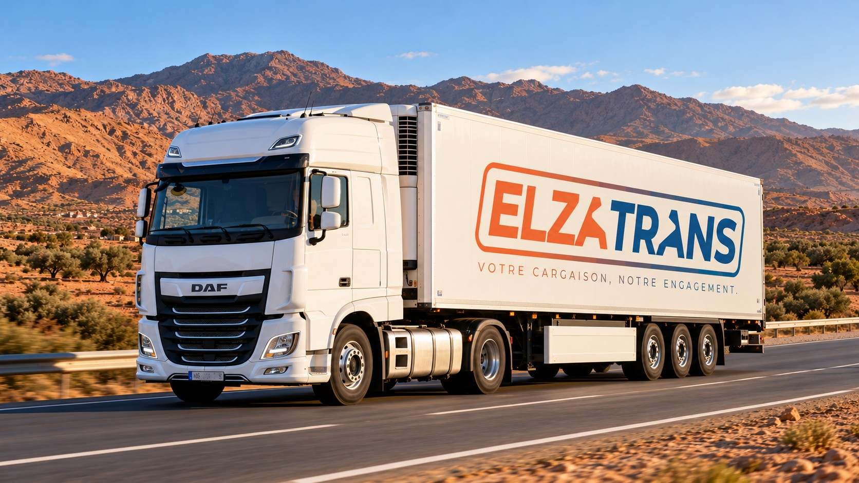 Camion ELZA TRANS sur une route du sud du Maroc