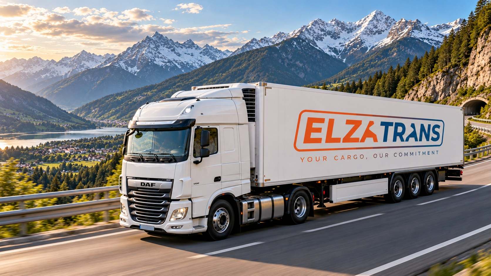 Camion ELZA TRANS sur une route de montagne en Europe